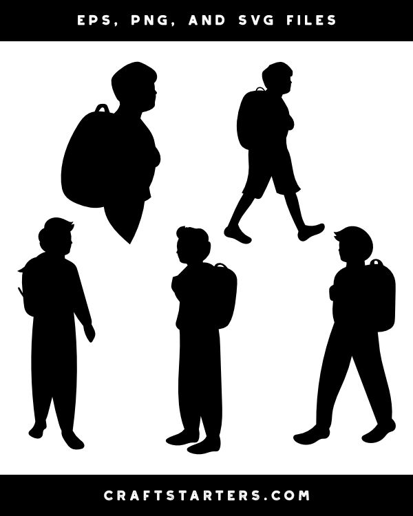 Boy with School Backpack Silhouette Clip Art