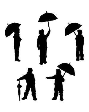 Boy With Umbrella Silhouette Clip Art
