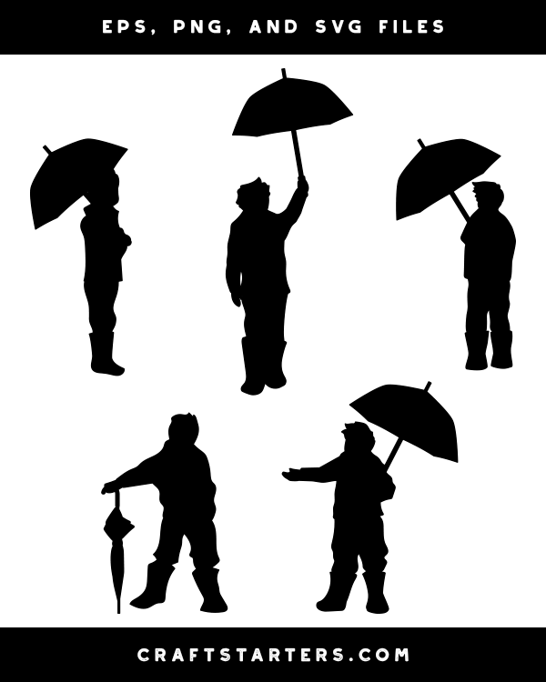 Boy With Umbrella Silhouette Clip Art