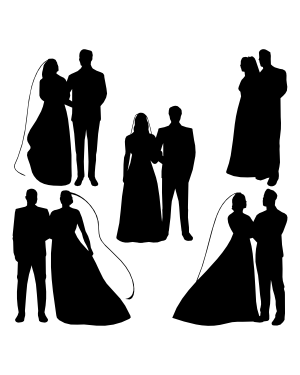 Bride and Groom Arm In Arm Silhouette Clip Art