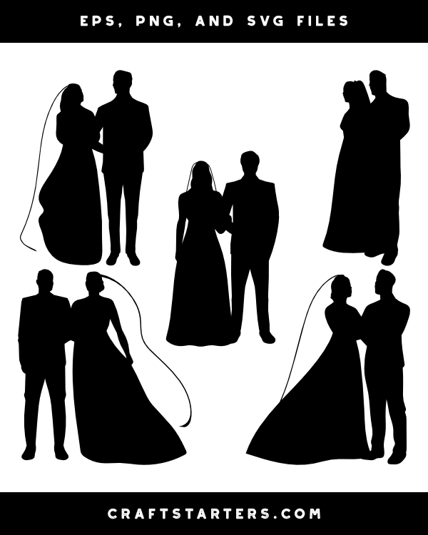Bride and Groom Arm In Arm Silhouette Clip Art