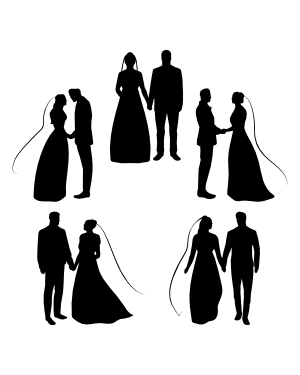 Bride and Groom Holding Hands Silhouette Clip Art