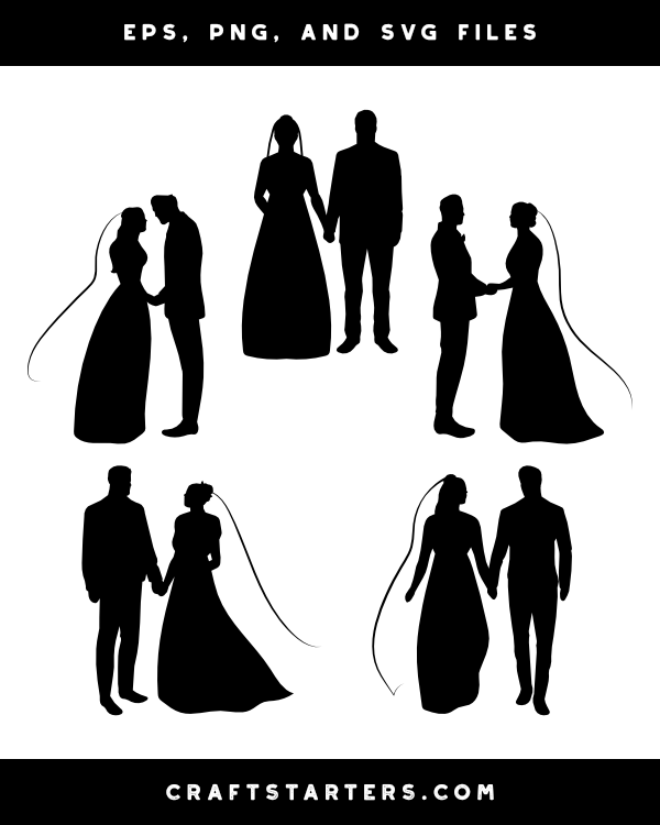 Bride and Groom Holding Hands Silhouette Clip Art