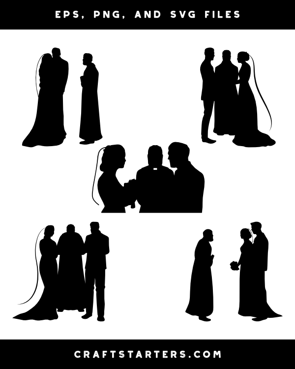 Bride and Groom In Front of Priest Silhouette Clip Art