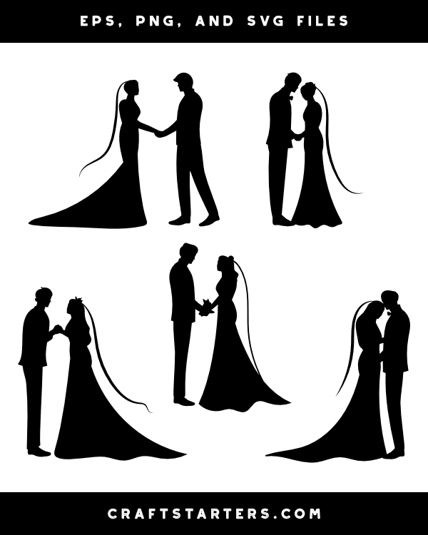 Bride and Groom Side View Silhouette Clip Art