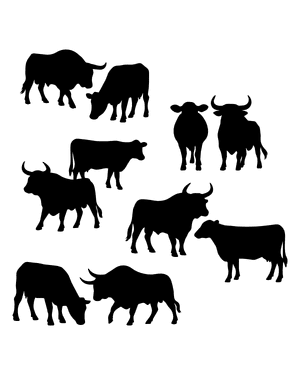 Bull and Cow Silhouette Clip Art