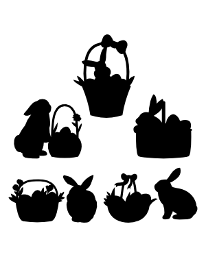 Bunny and Easter Basket Silhouette Clip Art