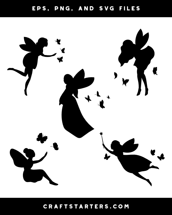 Butterflies and Fairy Silhouette Clip Art