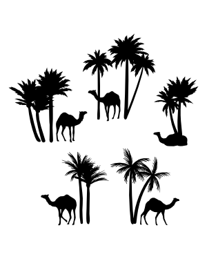 Camel and Palm Trees Silhouette Clip Art