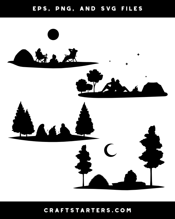 Camping Couple Silhouette Clip Art