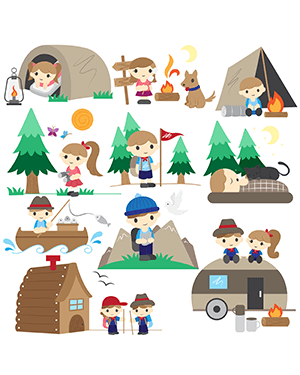 Camping Kids Digital Stamps