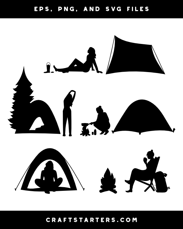 Camping Woman Silhouette Clip Art