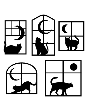 Cat and Moon in Window Silhouette Clip Art