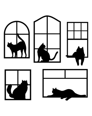 Cat in Window Silhouette Clip Art