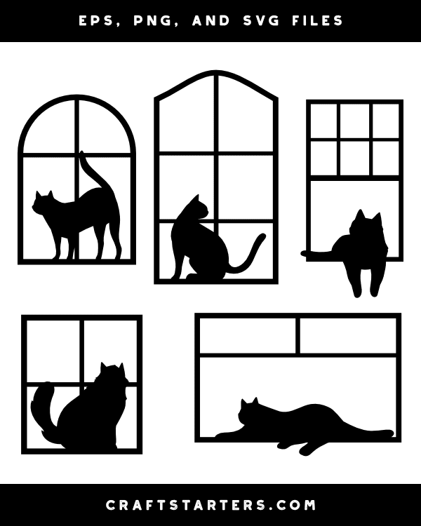 Cat in Window Silhouette Clip Art