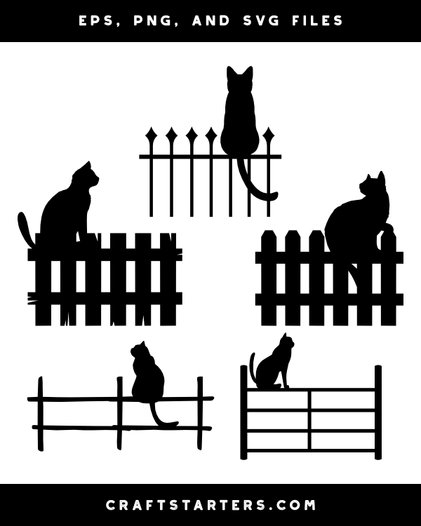 Cat Sitting on Fence Silhouette Clip Art