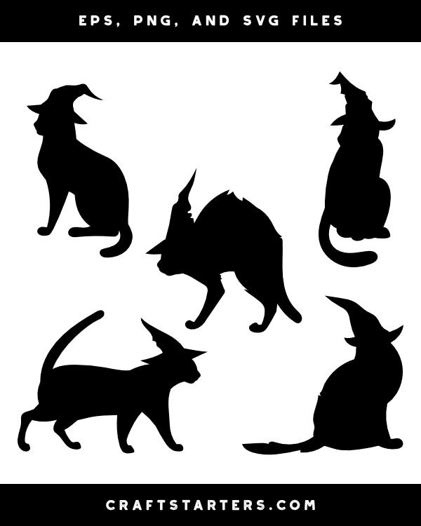 Cat Wearing Witch Hat Silhouette Clip Art