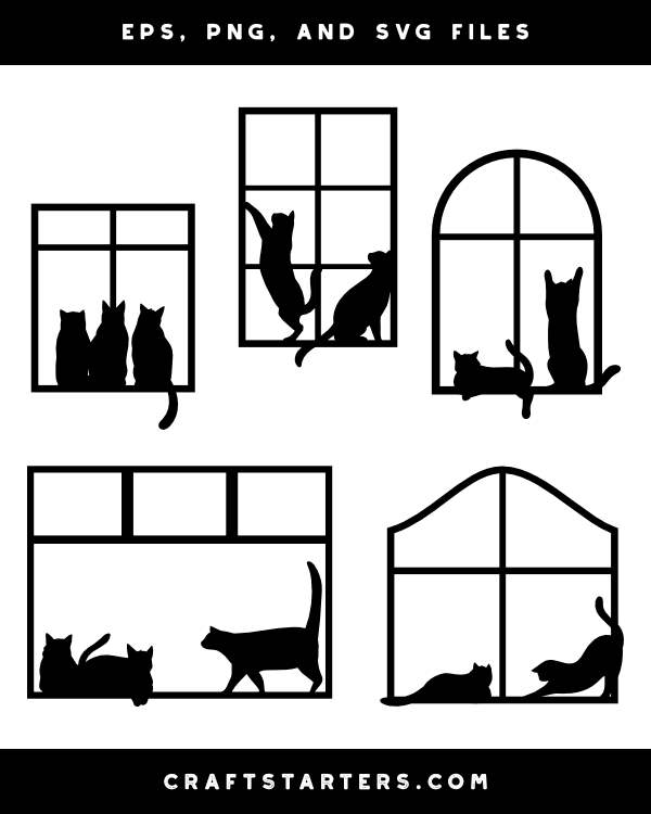 Cats in Window Silhouette Clip Art