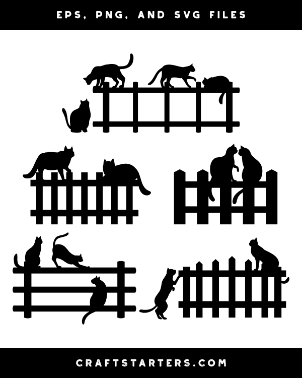 Cats on Fence Silhouette Clip Art