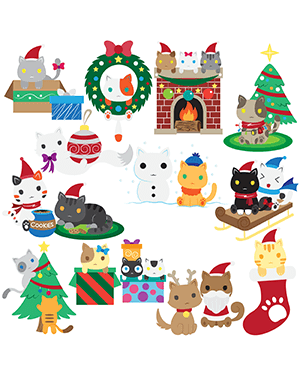 Christmas Cat Digital Stamps