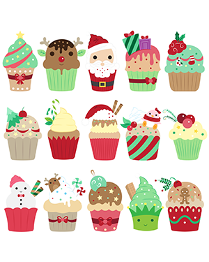 Christmas Cupcake Digital Stamps