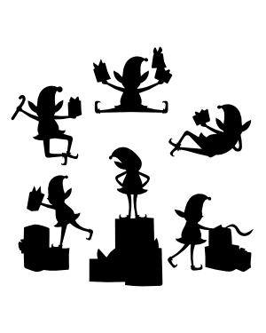Christmas Elf and Presents Silhouette Clip Art