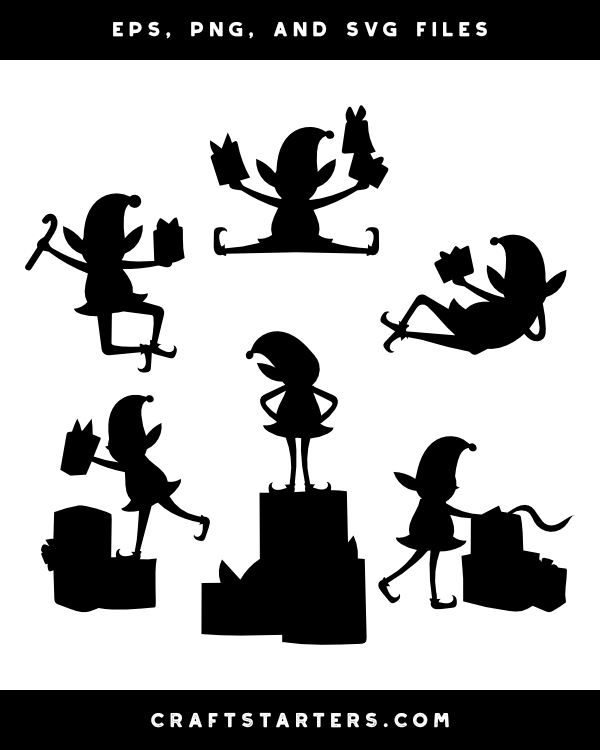 Christmas Elf and Presents Silhouette Clip Art