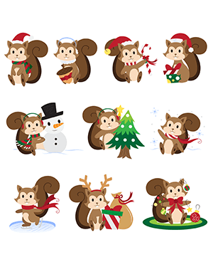Christmas Squirrel Digital Stamps