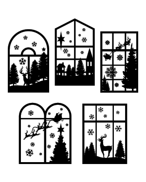 Christmas Window Scene Silhouette Clip Art