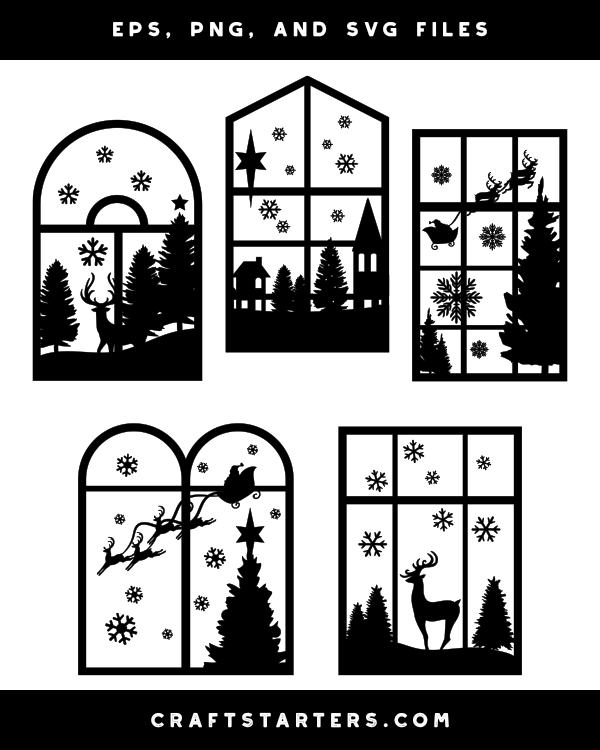 Christmas Window Scene Silhouette Clip Art