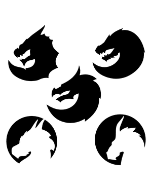 Circular Dragon Head Silhouette Clip Art