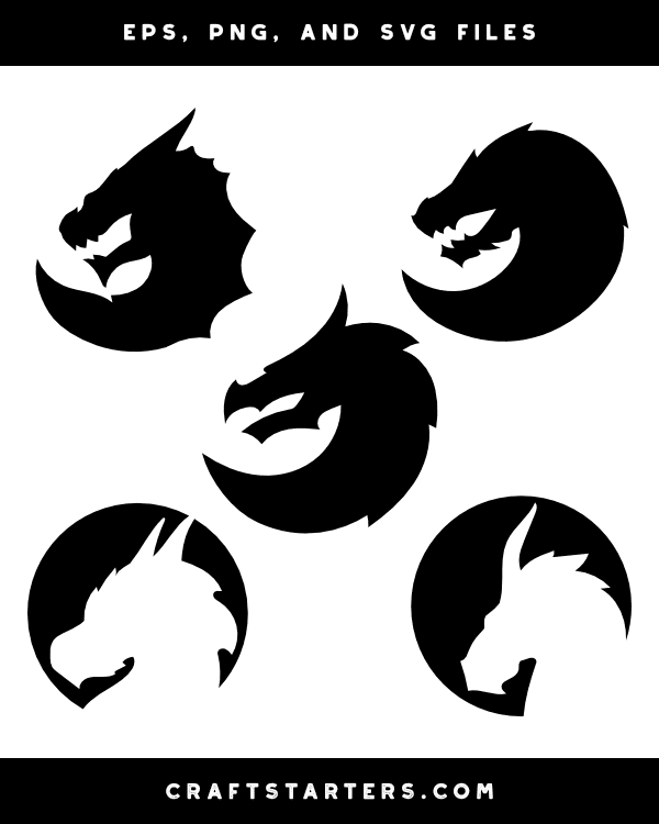 Circular Dragon Head Silhouette Clip Art