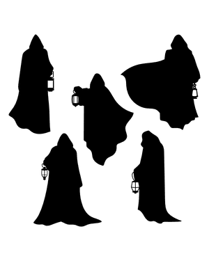 Cloaked Figure With Lantern Silhouette Clip Art