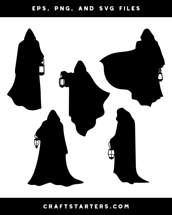 Cloaked Figure With Lantern Silhouette Clip Art