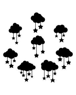 Cloud and Hanging Stars Silhouette Clip Art