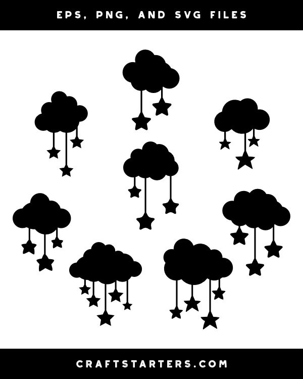 Cloud and Hanging Stars Silhouette Clip Art