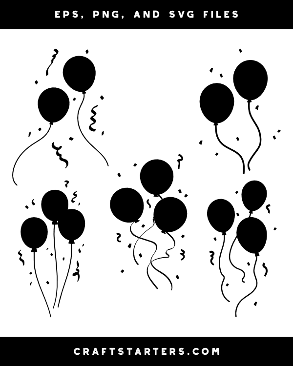 Confetti and Balloons Silhouette Clip Art