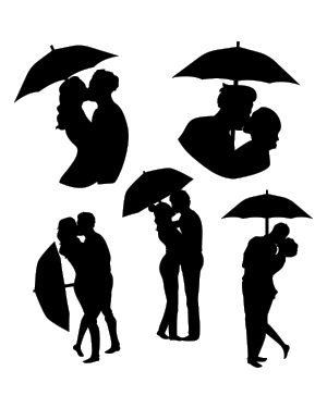 Couple Kissing Under Umbrella Silhouette Clip Art