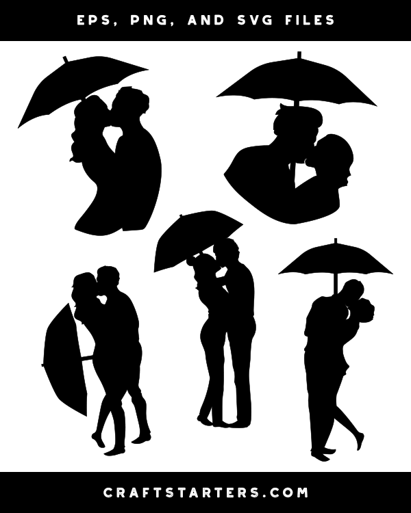Couple Kissing Under Umbrella Silhouette Clip Art