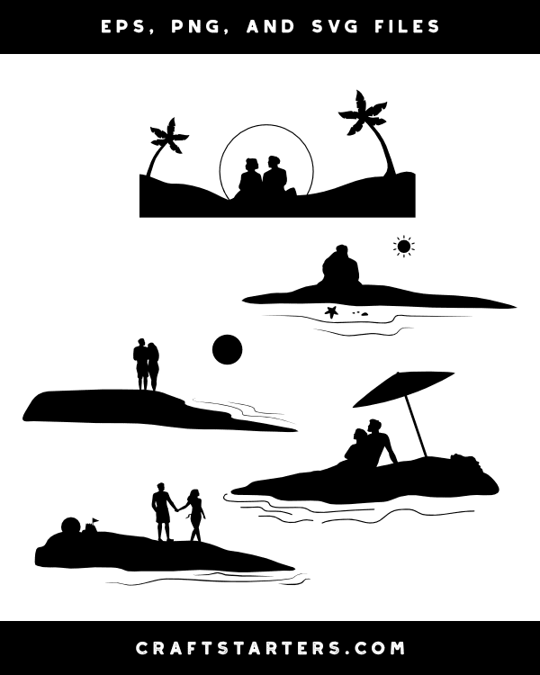 Couple on Beach Silhouette Clip Art