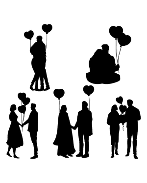 Couple With Heart Balloons Silhouette Clip Art