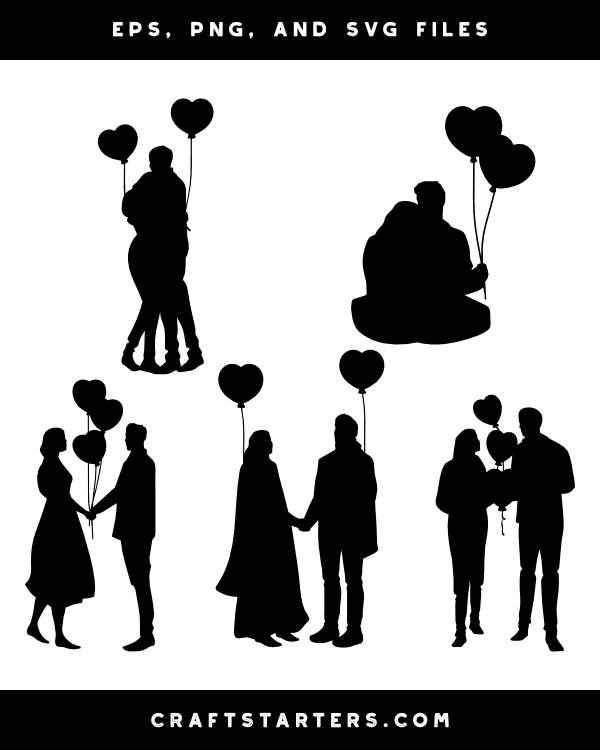 Couple With Heart Balloons Silhouette Clip Art