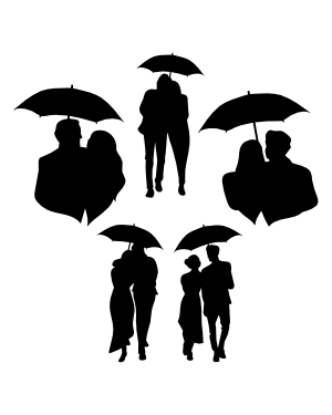 Couple with Umbrella Silhouette Clip Art