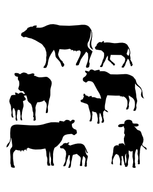 Cow and Calf Silhouette Clip Art