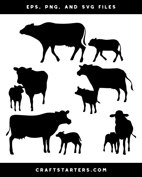Cow and Calf Silhouette Clip Art