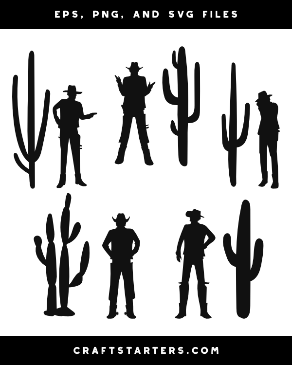 Cowboy and Cactus Silhouette Clip Art