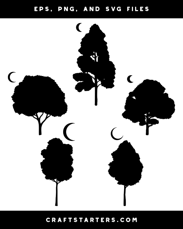 Crescent Moon And Tree Silhouette Clip Art