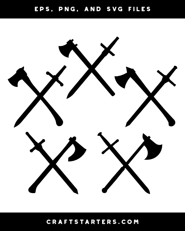 Crossed Axe and Sword Silhouette Clip Art