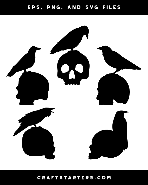 Crow and Skull Silhouette Clip Art