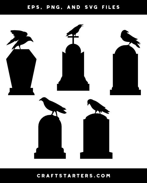 Crow and Tombstone Silhouette Clip Art